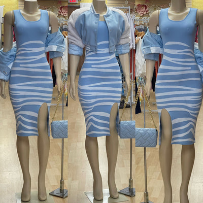 The Print With Split Sweater Dress ( Baby Blue)