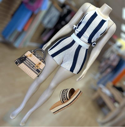 CROCHET SLEEVELESS TOP & SHORTS SET ( Navy)