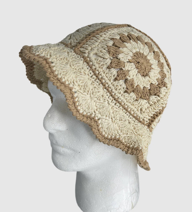 KNIT CROCHET HAT (ONE SIZE)( tan)