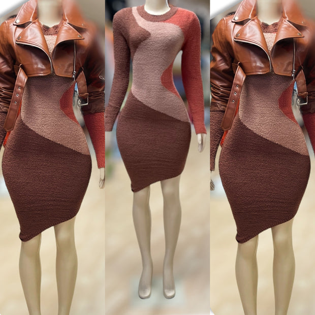 She Soft and Warm  Dress ( Brown)
