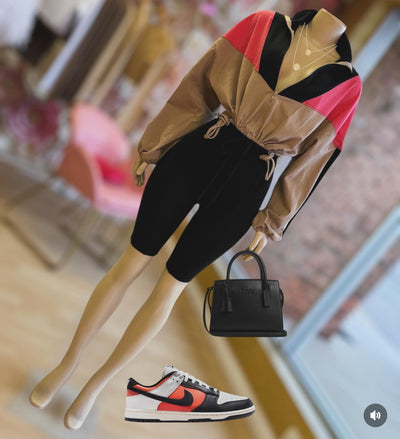 Cotton Color Block Knee Length and Jacket Set ( Tan and colors)