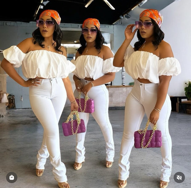 STACKED DISCO PANTS ( White)