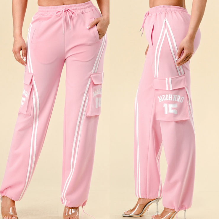 FLOW COTTON DETAIL JOGGER PANTS (pink and white)