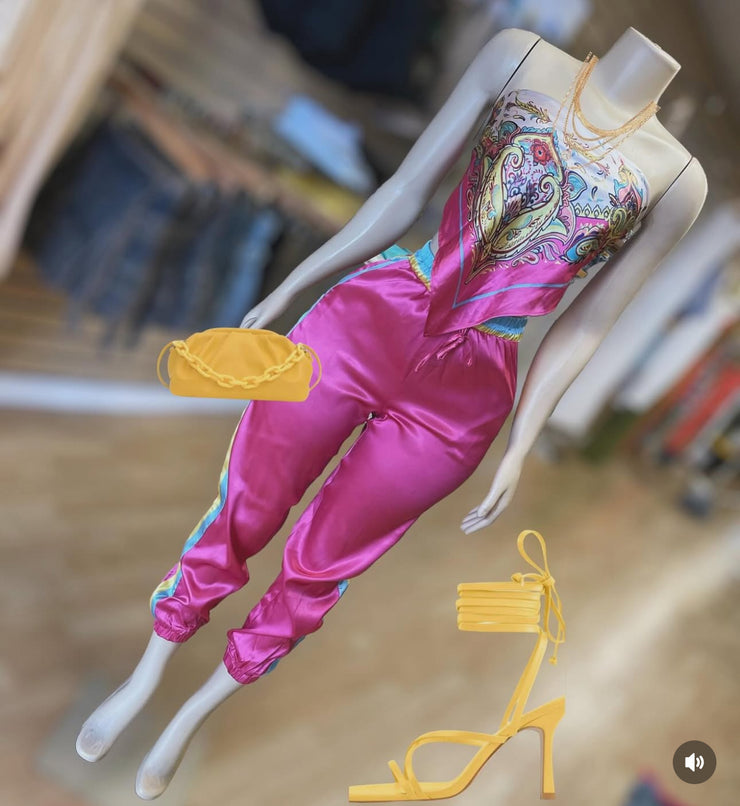 Satin Scarf and Pants Set