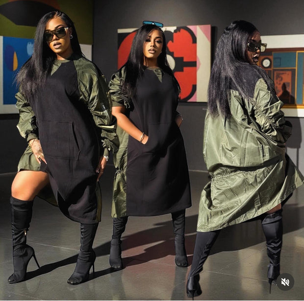 Black and Olive Statement Dress