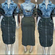 Big Pockets Front and Side Split Skirt ( Olive)