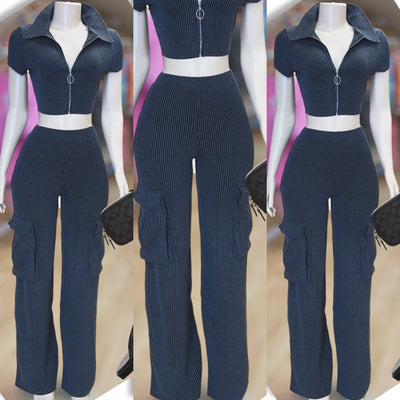 Side By Side Pocket Top and Pants Set