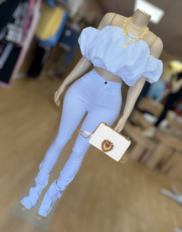 STACKED DISCO PANTS ( White)