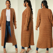 Thick Cable Long Vintage Sweater Cardigan (Camel)