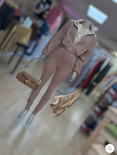 Cotton SOLID COLOR ACTIVE WEAR 2PC SET(Tan)