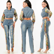 THE FLOWER PRINT DETAIL DENIM JACKET