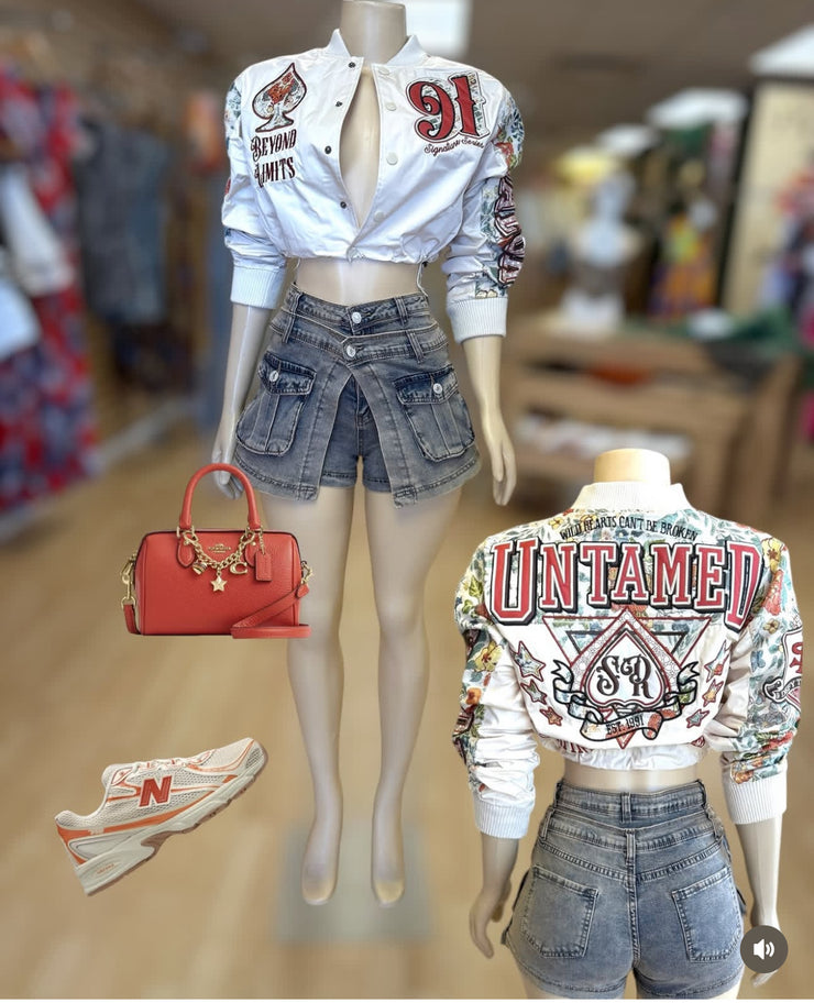 Layered Look Denim Shorts ( Brown Tint)