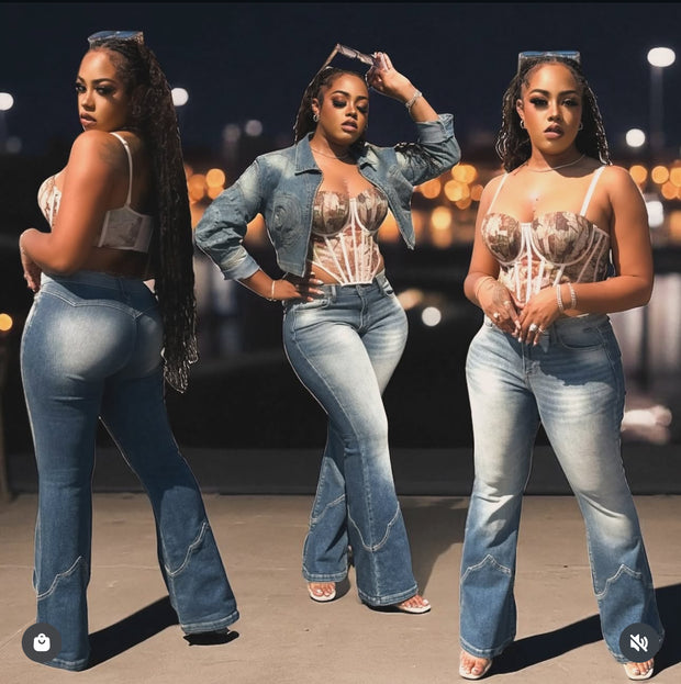 Rodeo  Acid Washed High Rise Flare Jean