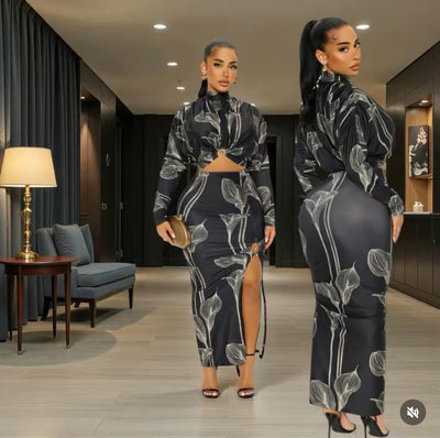 PRINTED TOP & RUCHED SKIRT SET