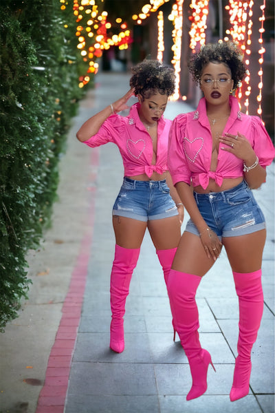 Love Jewel Button Up Shirt ( Pink)