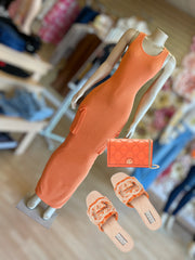 Side By Side Pocket Dress ( Orange)