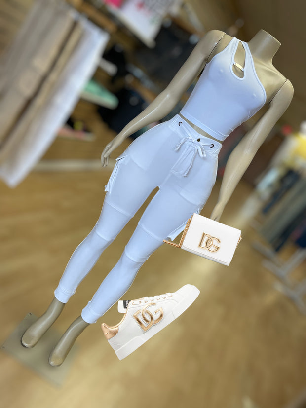 Side shoulder With Silver Detail Crop Top ( white)
