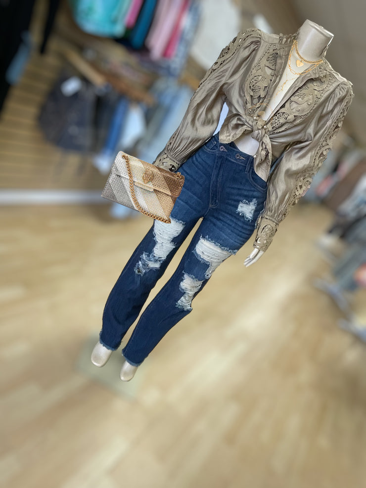 Classy Detail Button Up Top (Tan)