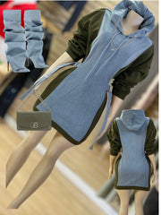 Side Olive and Front Denim Hoodie Dress/Top