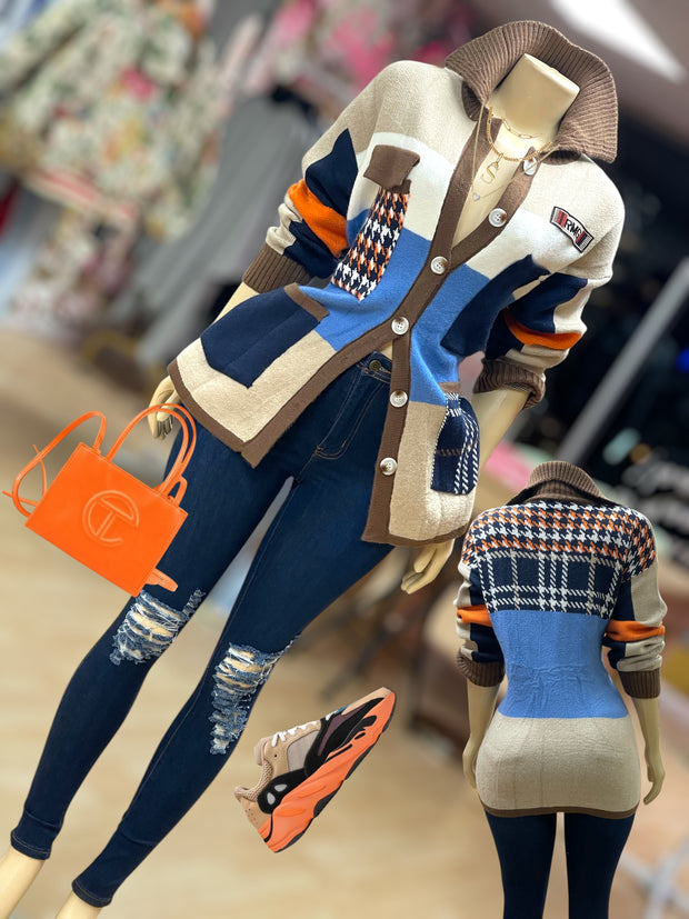Thick Color Double Pocket Sweater
