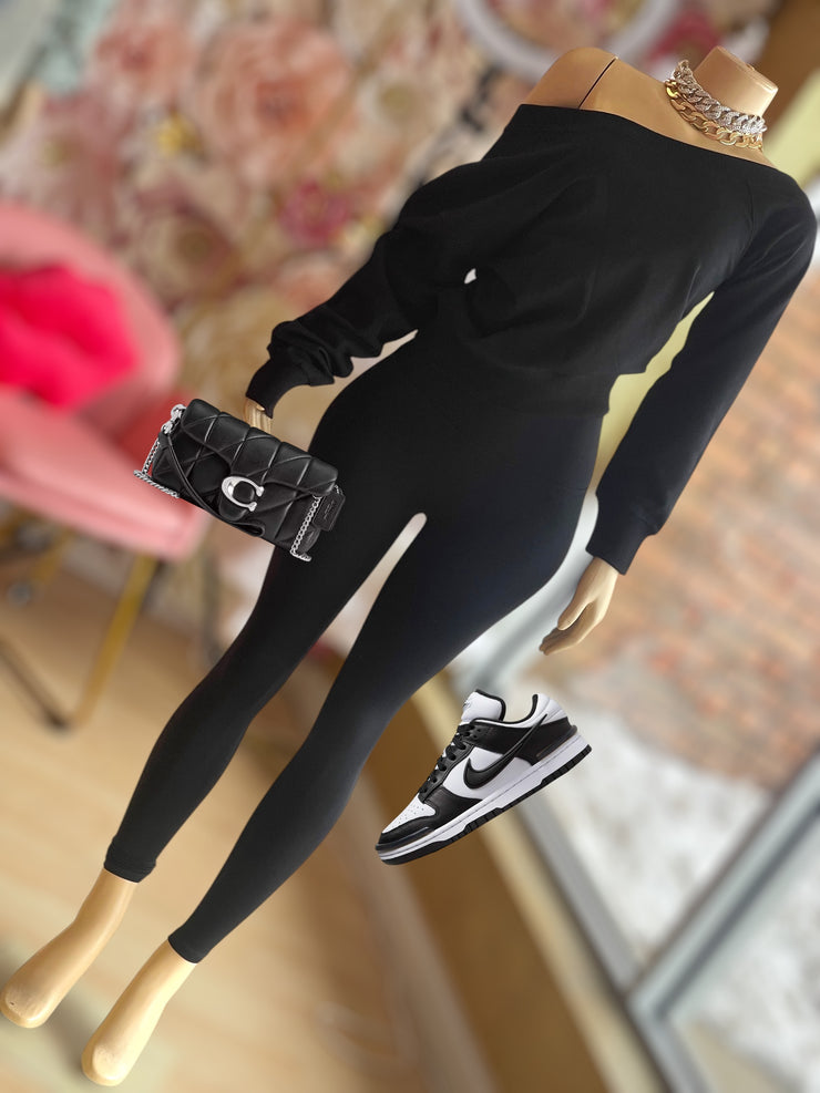 Shoulder Off Top and Leggings Set ( Black)