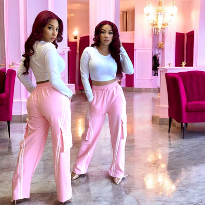 FLOW COTTON DETAIL JOGGER PANTS (pink and white)