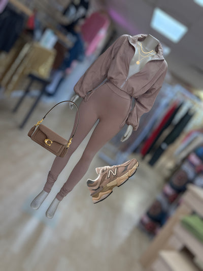 Cotton SOLID COLOR ACTIVE WEAR 2PC SET( Tan)