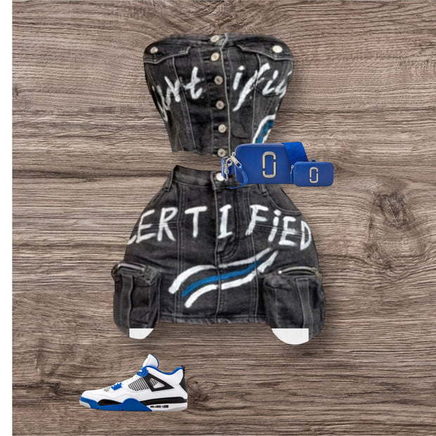 Certified Graffiti Denim Tube Top & Skirt Set