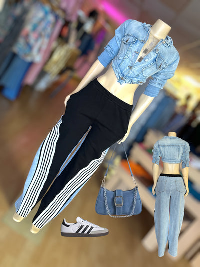 French Terry Contrast With Denim Pants