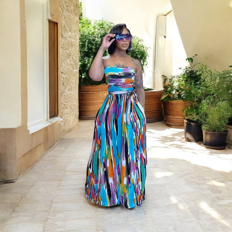 Purple Colors Flow Tube Wide Leg Loose Jumper
