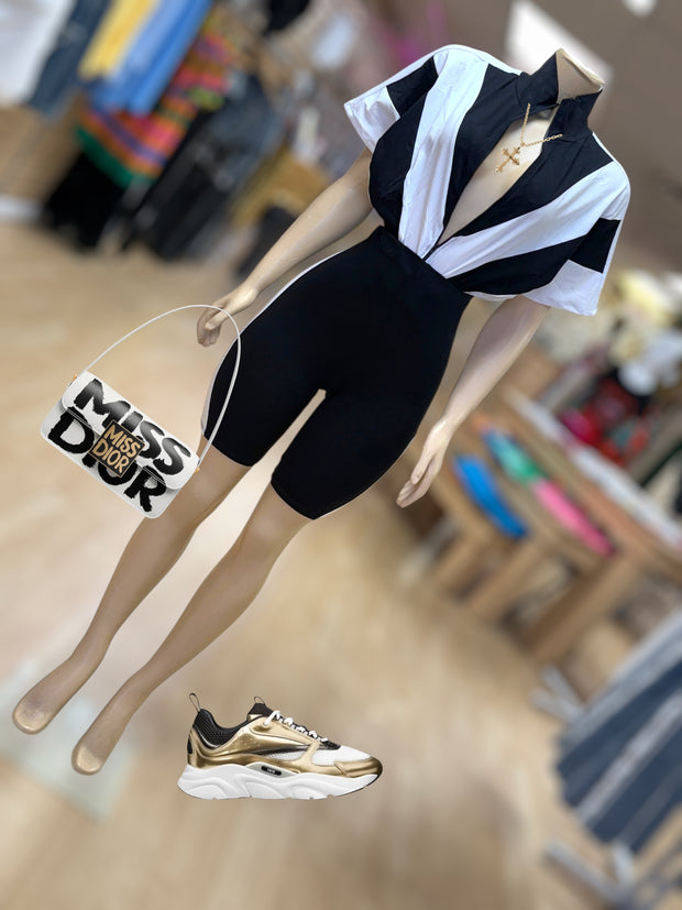 Track Star Set Jacket and Shorts ( black and white)