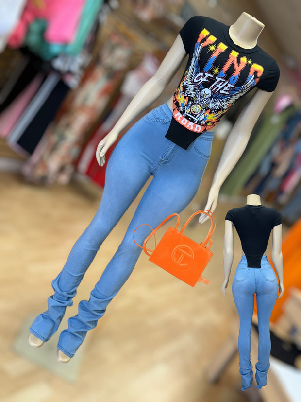 STACKED DISCO PANTS ( Light Denim )