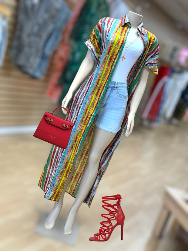 Striped Pocket Long Shirt Dress/Shirt