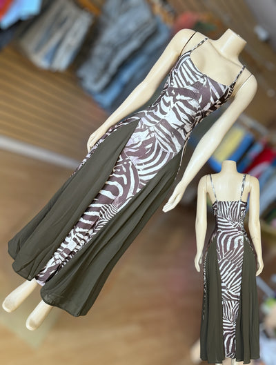 Brown and Cream  PRINTED DRESS With Mesh