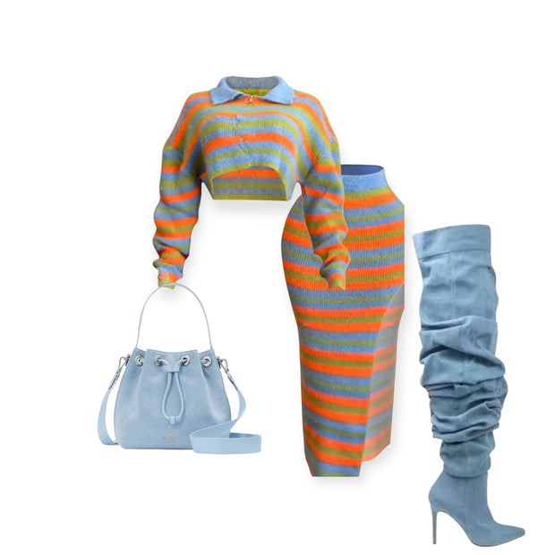Fuzzy Striped Knit Two-piece Set