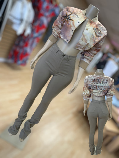 STACKED DISCO PANTS ( Tan)