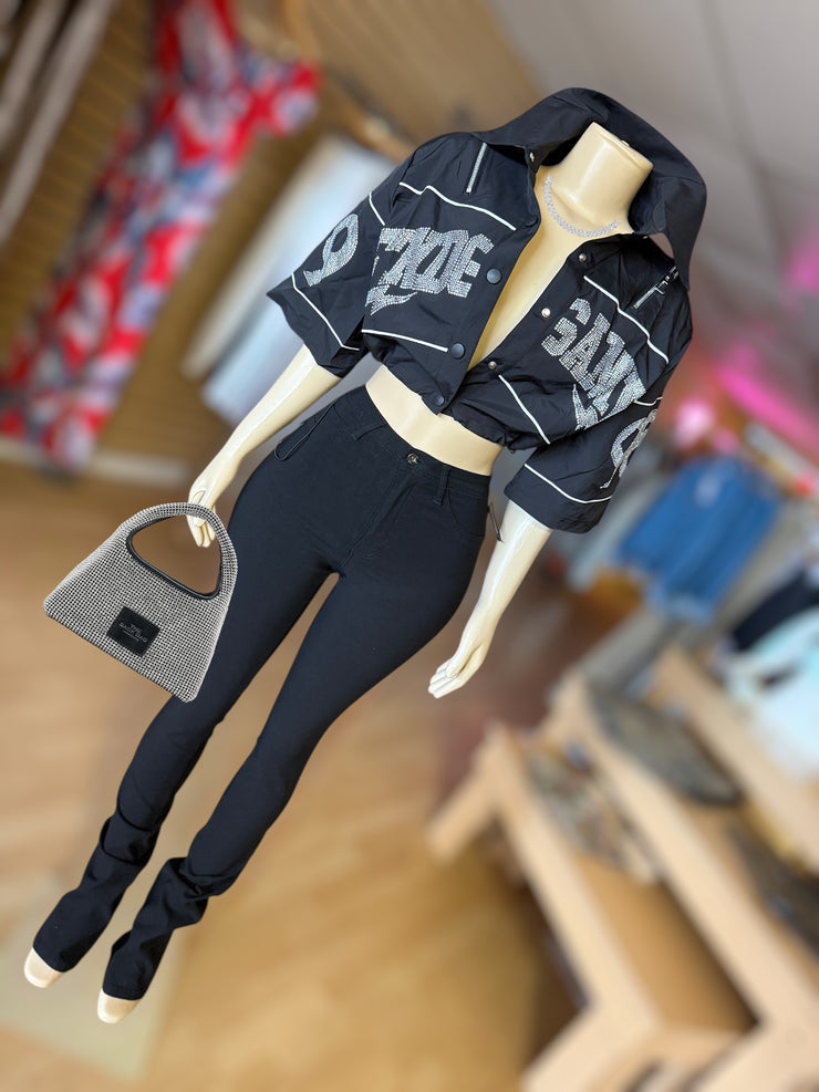 We Added Bling Subway Writing Wind Break Jacket ( Black)