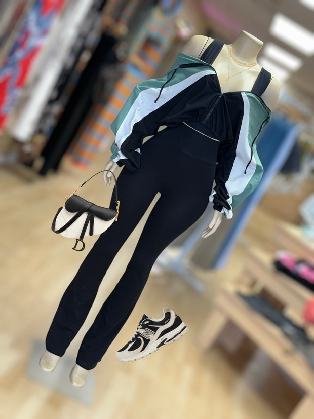 Cotton Color Block Pants and Jacket Set ( Sage)