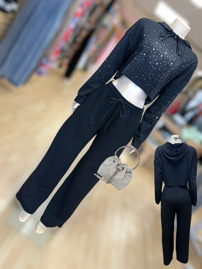 Shining Bright like a Diamond Hoodie Pants Set (Black)
