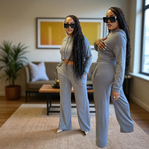 Shining Bright like a Diamond Hoodie Pants Set (Silver Grey)