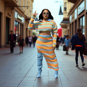 Fuzzy Striped Knit Two-piece Set