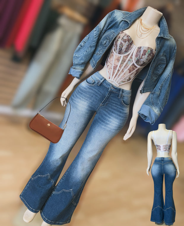 Rodeo  Acid Washed High Rise Flare Jean