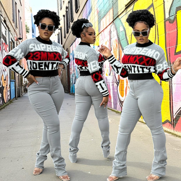 Supermo Writing On The Wall Sweater (Grey)