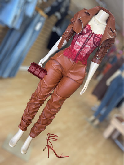 Button Faux leather Gather Leg Pants