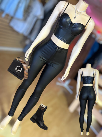 Faux Leather Back Zipper  Bustier Top
