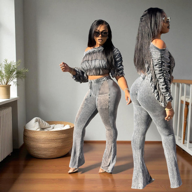 Off Shoulder PANTS SET (Black)