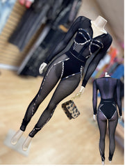 Net with Leopard Zipper Top and Leggings Print Detail Set