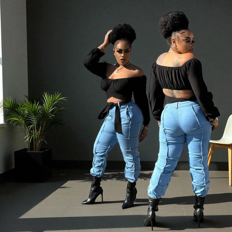 Long Sleeve Wrap Top (Black)