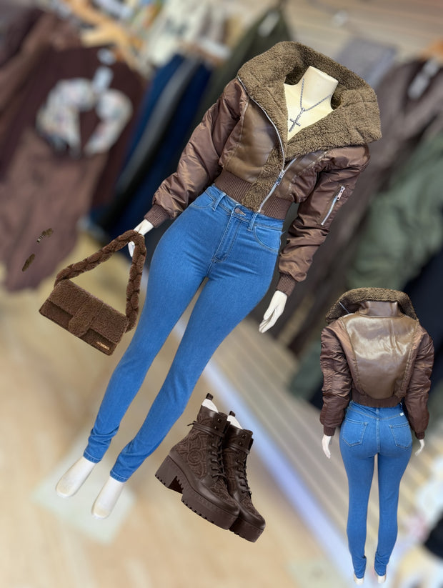 Waist Brown Faux Leather jacket