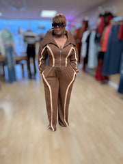 Tan and White Straight Pants Set